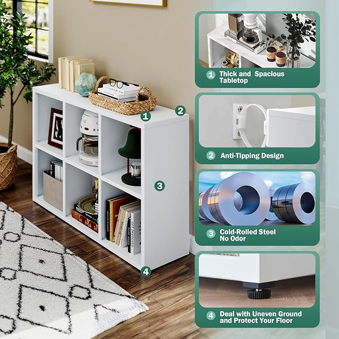 IRONMIX White Cube Storage Organizer with Shelves, Metal Short Bookshelf with Storage, Modern Horizontal Bookshelf, Short Display Cabinet Cube Bookcase for Home Office Library (White, 1037-2 Set)