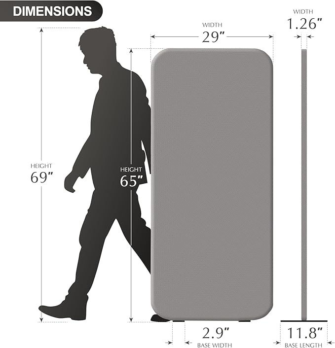 DECOLAB Standing Wall Room Dividers, Portable Partition for Room Separation, Studio, Office, Bedroom, Pinnable Magnetic Frame, 29"x65", Sterling