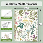 SUNEE 2026 Planner, Weekly and Monthly Calendar Planner, January 2026-December 2026, Daily Agenda with Tabs, Note Pages, Spiral Binding, 6.4"x8.3", Flora