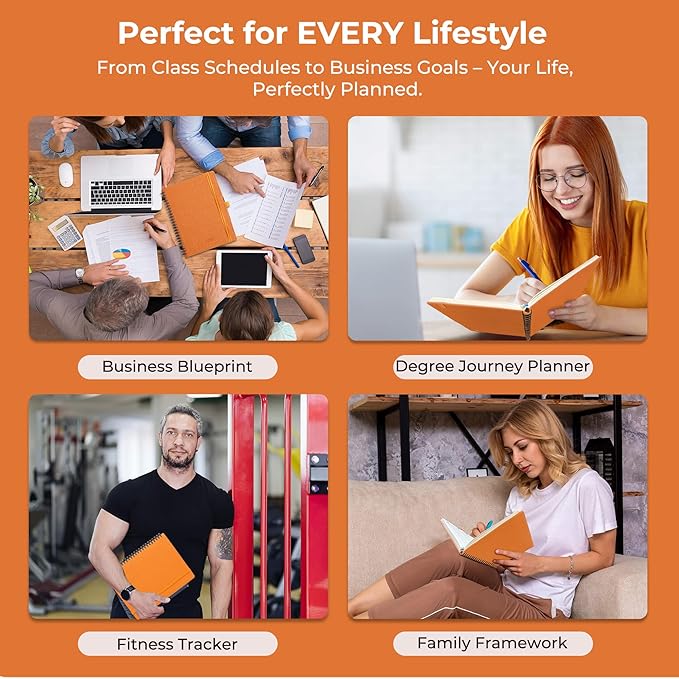 IN-LUXPRO Planner 2026 Daily Weekly and Monthly,8.5"x6.5",12 Months Spiral Bound Calendar Agenda with Self-adhesive Pen Holder,2026 Appointment Book with Vegan Leather Soft Cover,Orange