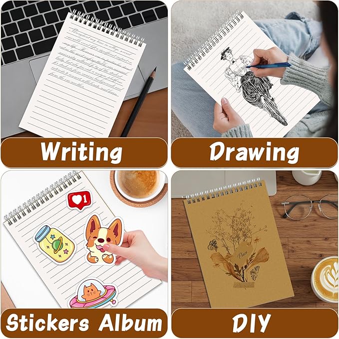 OSIMIG 48 Pack A5 Spiral Notebooks Bulk with Kraft Cover, 8x5.5 Inch Lined Paper Travel Journaling Notebooks, Composition Notebook for School Office Supplies, 80 Sheets 160 Pages