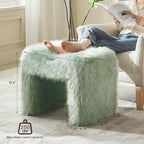 ZYKZYK Modern Vanity Stool Ottoman, Backless Faux Fur Small Footstool for Makeup Room, Living Room, Bedroom, Entryway Portable and Comfortable Seating (Single Piece) Green
