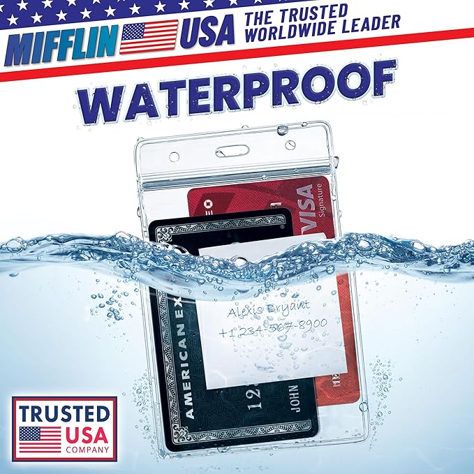MIFFLIN Large (L) Vertical ID Badge Holders (Clear, 3x4 inch, 100 Pack), Plastic Nametag Covers with Zipper, Name Tag Holder