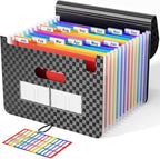 ABC life 12-Pocket Accordion File Organizer, Expandable File Folder with Colorful A-Z Tabs, Portable Bill & Receipt Organizer, Desktop Letter/A4 Document Storage for Home & Office-Black Matt