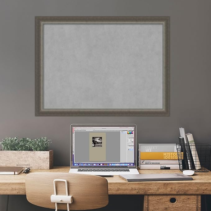 Amanti Art Silver Framed Magnetic Board 23x31 Medium Vision Board for use with Magnets, 100% Metal Sheet to Display Items as Office Decor or for Home Organization in mudroom, Kitchen or Kids Room