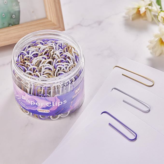 NEEWAY 200pcs Large Purple Paper Clips, 2 Inch Jumbo Paper Clip, Ceative Colored Paperclips for Paperwork Office School and Personal Use