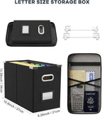 Oterri File Organizer Box with Lid, Hanging Filing File Box with Mesh Pocket, Document Organizer Box for Letter Files, Portable Storage Box with Smooth Sliding Rail for Office&Home (2 PCS, Black)