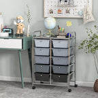 GLACER 10 Drawer Rolling Cart, Storage Cart with Lockable Whieels & Metal Frame, Trolley for Art Craft Oganizer, Mobile Utility Cart for Office, School, Classroom, Kitchen (Black Gradient)