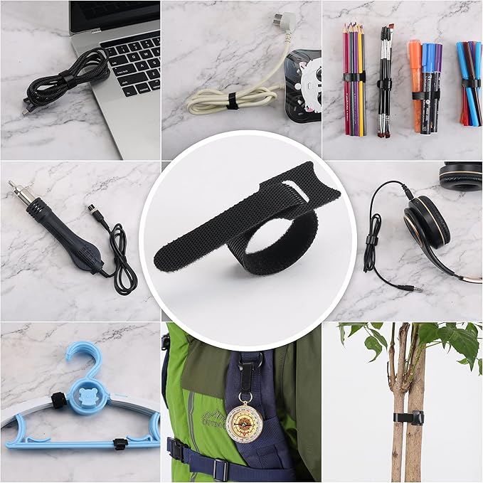 Nettbe Reusable Cable Ties, 126 PCS 8 Inches Adjustable Cord Straps Wire Organizer Cord Wrap and Hook Loop Cable Management
