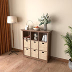 OSCHF Cube Shelf Bookcase with Base - Wooden 3 Tiers Floor Standing Low Storage Cabinet for Home and Office, 9-Cube Lattice Bookshelf, Walnut