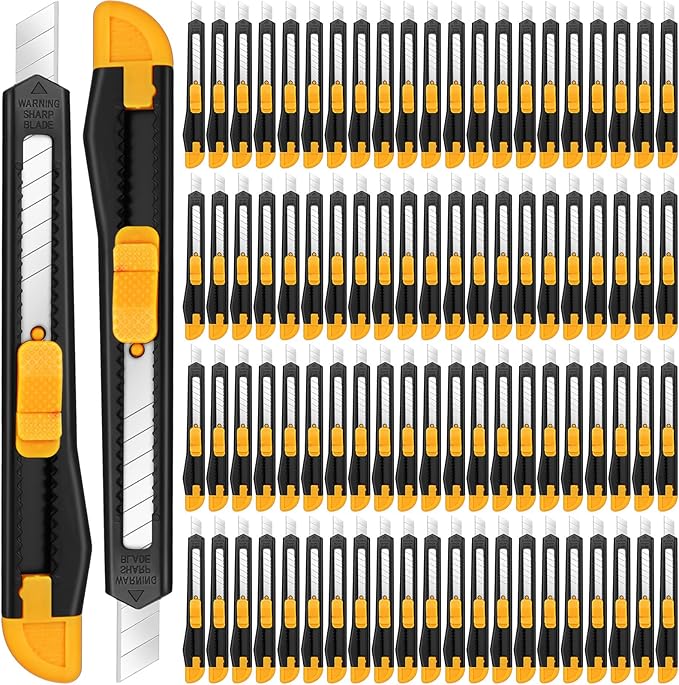 Lanties 300 Pcs Box Cutters Retractable Utility Knife Office Supplies 9mm Wide Blade Cutter Compact Razor Knife for Home Use(Black)