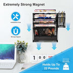 KZWKRG Magnetic File Holder, Magnetic File Organizer Wall Mount, 5 Tier Hanging Mail Organizer Folder Holder, Mesh Desk Accessories and Organizers, Paper Document Magazine Rack with 3 Pen Holder