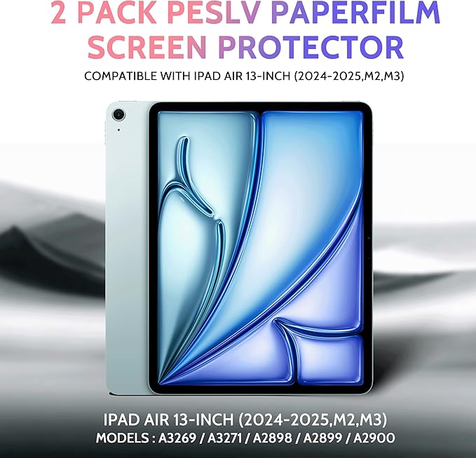 Peslv 2 Pack Like Paper Screen Protector for iPad Air 13 Inch 2024/2025 (M2/M3, 6th/7th Gen), Matte Anti Glare PET Film/Blue Light Filter Eye Protection Cover/Drawing & Writing Feel Like on Paper