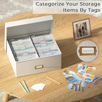 Decorative Photo Storage Box - 2 Pack Linen Photo Box Organizer with Dividers, Fits Holds Up to 1700 Pictures and 4x6 Photos, Memory Keepsake Organizer for Scrapbook Supplies, Cards, Stamps (Beige)