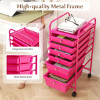 RELAX4LIFE 6-Drawer Rolling Storage Cart - Classroom Organization on Wheels w/Removable Plastic Drawers, Mobile Art Craft Cart for School Paper Home Office, Utility Cart with Drawers (Pink)