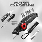 WORKPRO Folding Utility Knife, 2-in-1 Multitool Knife with Ratcheting Screwdriver, Box Cutter Quick Blade Change, EDC Heavy Duty Work Knife with Extra 10 Bit Sets and SK5 Blades