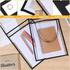 PercyEffie 15 Pack Job Ticket Holders 9 x 12 Inch Dry Erase Pocket Sleeves Clear Document Holder with Hanging Strap Work Order Reusable Repair Plastic Sleeves Shop Ticket Holders(Black)