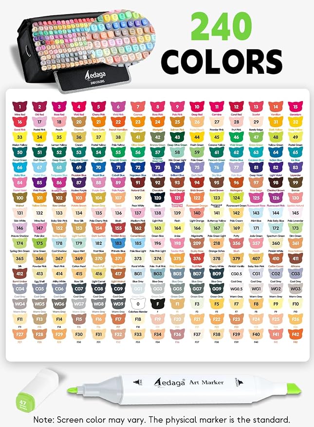 AEDAGA 240 Colors Alcohol Markers with Free App, Dual Tip Art Marker with Kickstand Case for Artists Adults. Alcohol Based Markers for Coloring Painting Sketching and Drawing, Great Gift