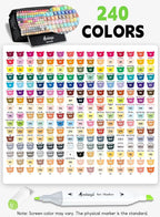 AEDAGA 240 Colors Alcohol Markers with Free App, Dual Tip Art Marker with Kickstand Case for Artists Adults. Alcohol Based Markers for Coloring Painting Sketching and Drawing, Great Gift