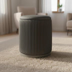 Boahaus Modern Black Suede Vanity Stool with Hidden Storage, Soft Cushioned Seat & Footrest Ottoman for Bedroom, Makeup Vanity, or Living Room – 17” Height