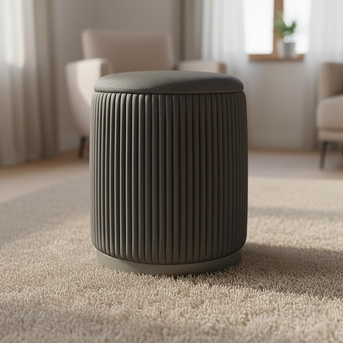 Boahaus Modern Black Suede Vanity Stool with Hidden Storage, Soft Cushioned Seat & Footrest Ottoman for Bedroom, Makeup Vanity, or Living Room – 17” Height