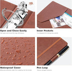 Ospelelf 3 Ring Binder with Clipboard, 1 Inch Leather, Brown, Letter Size (8.5" x 11"), 5 Tab Dividers