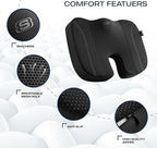 Skechers Seat Cushion, Air Cooled Memory Foam Cushion for Office Chair,Ergonomic Office Desk Accessories for Tailbone Pain Relief,Chair Cushions for Long Sitting Office Workers,Car Drivers,Black