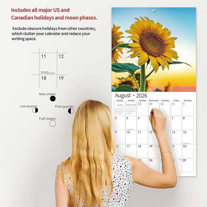2026 Wall Calendar,Calendar 2026, November 2025 - December 2026, Wall Calendar Sunflowers, 12" x 24" Opened,Full Page Months Thick & Sturdy Paper for Gift Perfect Calendar Organizing & Planning