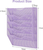EasyPAG 5 Pocket Mesh Wall File Organizer, Hanging Paper Folder Holder with Classify Label, Vertical Wall Mount Mail Organizer for Office Home Classroom, Purple