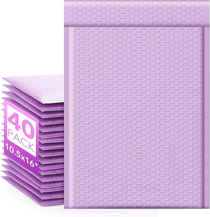 Fuxury Large Bubble Mailers 10.5x16" 40 Pack Self Seal Padded Envelopes Waterproof Mailing Envelopes Bubble Padded Mailers for Packaging, Small Business #5 Lavender