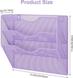 EasyPAG 3 Pocket Mesh Wall File Organizer, Hanging Paper Folder Holder with Classify Label, Vertical Wall Mount Mail Organizer for Office Home Classroom, Purple
