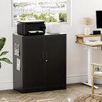 TaskStorz Metal Garage Storage Cabinets，Metal File Cabinet with 2 Adjustable Shelves, Lockable Storage Cabinets for Office, Home, Garage, Warehouse 36" H x 31.5" W x 15.7" D (Black)