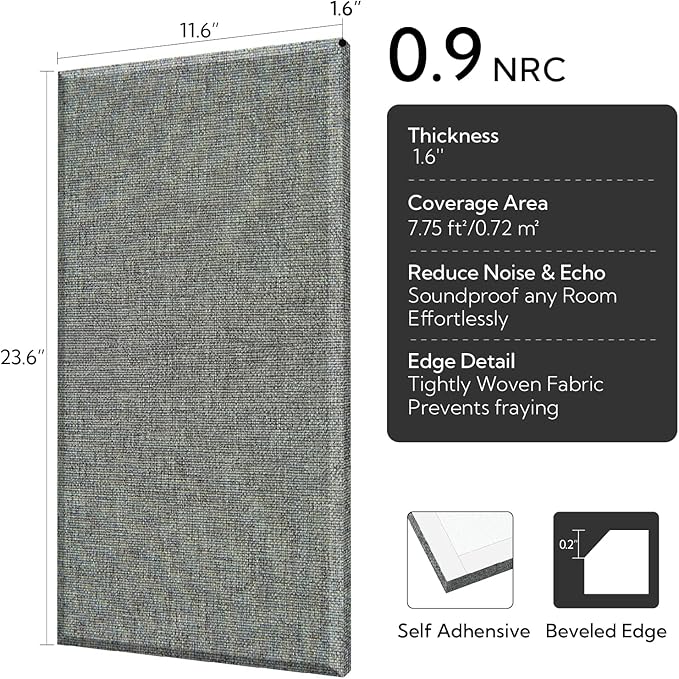 Olanglab Fiberglass Acoustic Wall Panels 4 Pack, 11.8'' x 23.6'' Sound Panels, Fabric Wrapped Sound Proof Panels for Walls (Dark Grey)