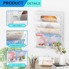 GDINDINFAN Wall File Organizer Holder Mesh Hanging Paper Document Holder,Vertical 6 Pocket Tier for Office Home, White