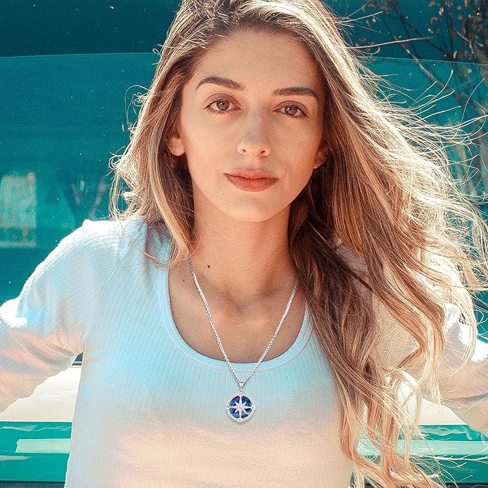 Compass Necklace for Women Men 925 Sterling Silver Pendant Urn Necklaces for Ashes Picture Locket Necklace Anchor Necklace Viking Necklace Crystals CZ Moonstone Abalone Shell Turquoise Compass Jewelry