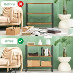 HCHQHS Bookshelf, 3-Tier Industrial Bookcase, Rustic Open Book Shelf, Freestanding Horizontal Bookshelves with Metal Frame
