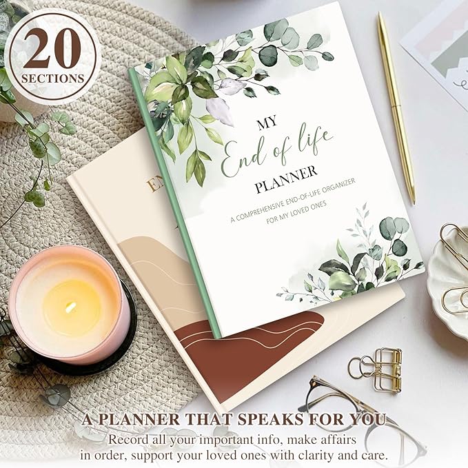 Lanpn End of Life Planner Death Organizer with Tabs, Final Wishes & Financial Estate Planning Journal, When I Die Journal for Senior, Before Death Life and Care Plan Book (Leather Hardcover)