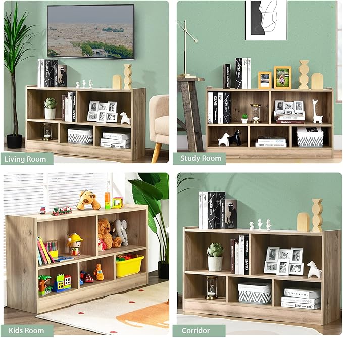 Tangkula 5 Cube Bookcase, 2 Tier Wooden Storage Open Bookshelf, Multipurpose Display Storage Cabinet for Living Room, Bedroom, Hallway, Kid's Playroom, Reading Nook (Natural)