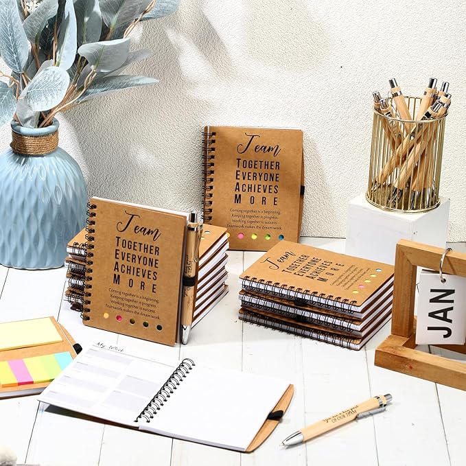 Moinchore 20 Sets Employee Appreciation Gift Inspirational Spiral Notebook with Bamboo Pen Sticky Note Thank You Valentines Day Gift for Coworker Office Staff Team Nurse Teacher (Team Together)