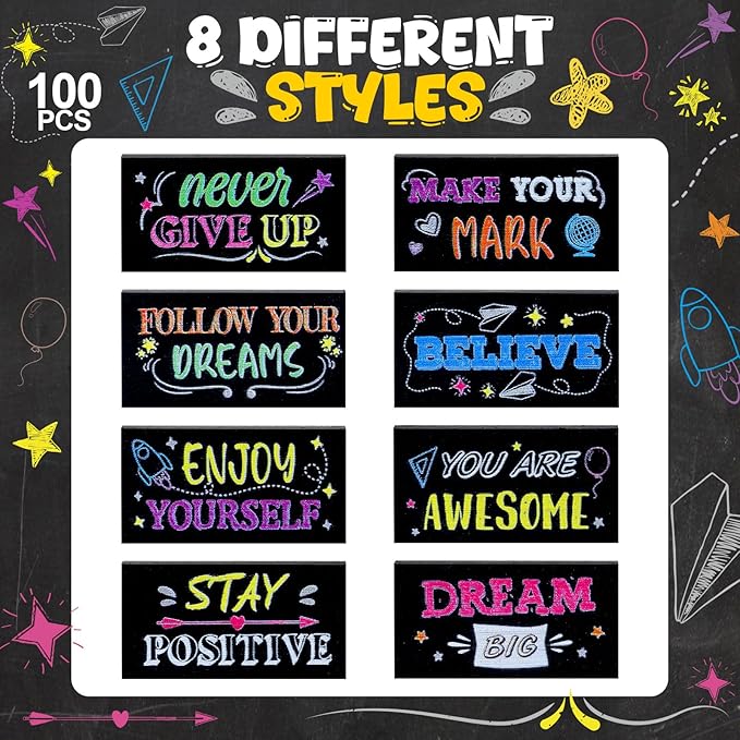 Dunzoom 100 Pcs Inspirational Pencil Erasers Bulk for Kids Fun Motivational Eraser School Supplies Back to School Office Supplies for Classroom Office Teacher Artists (Colorful Chalkboard)