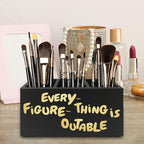 QZQE Everything Is Figureoutable Pen Pencil Holder Organizer for Desk, Inspirational Motivational Wooden Box Signs Decorations for Home Office Desk Tabletop, Inspirational Gifts