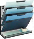 EASEPRES Desk File Organizer Mesh 4-Tier, Hanging Wall Mount Document Organization Stand, Desktop Vertical Mail Paper Folder Holder Rack with Bottom Tray for Office Home Cubicle Countertop, Black