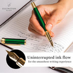 Ellington Pens Luxury Fountain Pen Set - Smooth Fine Nib - Includes 3 Ink Cartridges, Refillable Ink Converter, Box - Fountain Pens For Writing, Calligraphy, Journaling, Sketching (Emerald Enigma)