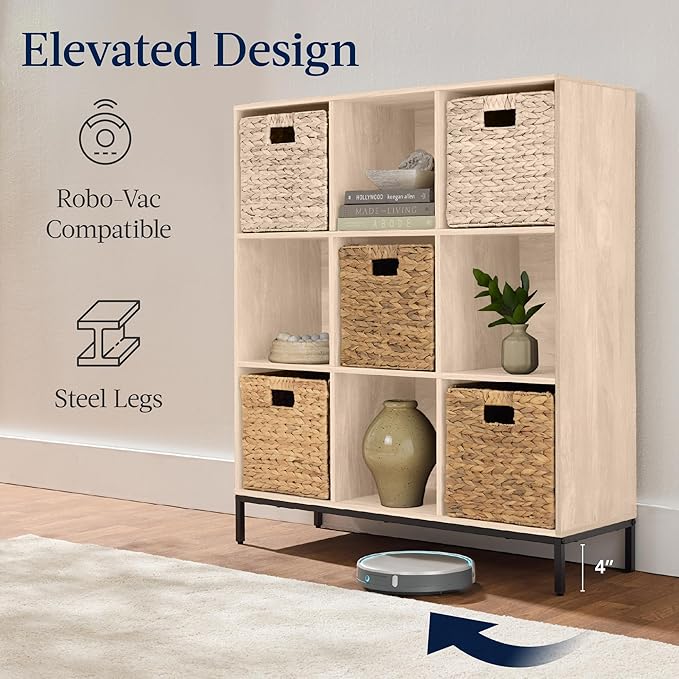 Best Choice Products 9-Cube Bookshelf, 3-Tier Wood Storage Bookcase W/Legs, 11in Shelf Opening, Cube Organizer, Living Room, Office, Nursery - Light Oak