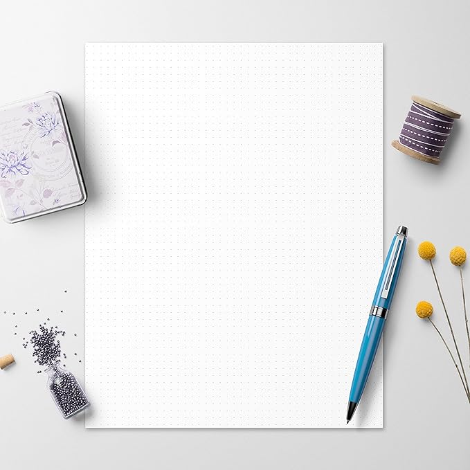 321Done Double Sided Dot Grid Paper Notepad, 0.20" Grid, 8.5x11, Made in The USA, Two Sided Dots Graph Pad for Sketching, Planning BUJO Bullet Journaling (50 Sheets) Thick Heavy White Paper