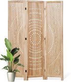 66.9Inch Folding Room Divider, 3 Panels Wood Carved Privacy Screens, Free Assembled Freestanding Partition for Home Office Restaurant Bedroom (Natural)