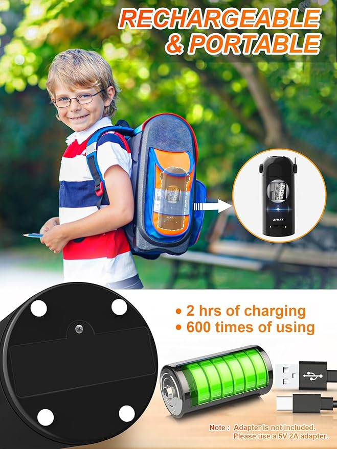 AFMAT Electric Pencil Sharpener, Fully Automatic Pencil Sharpener for Classroom, Robot Sharpeners for 7-11.5mm No.2/Jumbo/Colored Pencils, Auto in & Out, Rechargeable & Cordess, Hands-Free, PSX5,Black