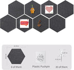 Fwpelt 12'' Large Hexagon Cork-Bulletin Boards for Walls, Self-Adhesive Modern Corkboard, Frameless Felt Pinboard, Prayer-Vision Pin Board for Office, Pack of 8 Hex Cork Tiles with 30 Pushpins