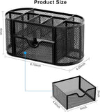 EasyPAG Mesh Pen Holder Desk Organizer with Drawer Stationery Supplies Organizer for Dorm School 9 Compartments Workspace Desk Accessories Organization for Office, Black