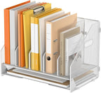 OrgMate Desk File Folder Holder Organizer-5 Vertical Compartments Racks and Paper Letter Tray,Mesh Magazine File Holder Sorter,Desktop Accessories & Workspace Organizers for Home,Office,School-White